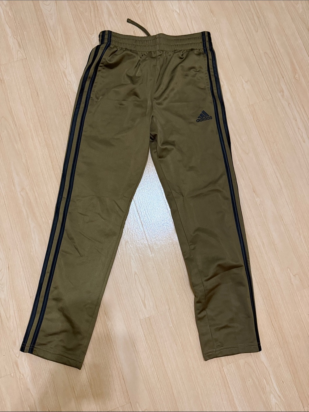 adidas Olive Green Kids Track Pants with Black Stripes